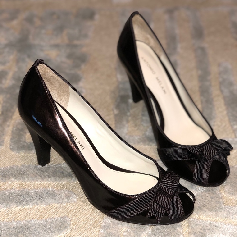 ANTONIO MELANI Patent Leather Peep-Toe Pumps